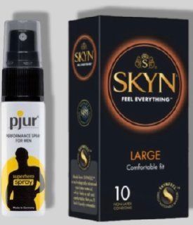 SKYN Large 10 шт + Пролонгатор pjur Superhero Spray 20 мл SOS5608 фото