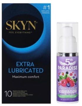 Набор из SKYN Extra Lube (10 шт) + Жидкий вибратор 5th Paradise Liquid Vibrator &mdash; Красные ягоды (30 мл) SOS10163 фото