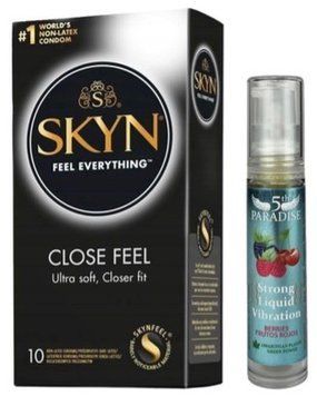 Набір з SKYN Close Feel (10 шт) +  рідкий вібратор 5th Paradise Liquid Vibrator &mdash; Червоні ягоди (10 мл)  SOS9767 фото