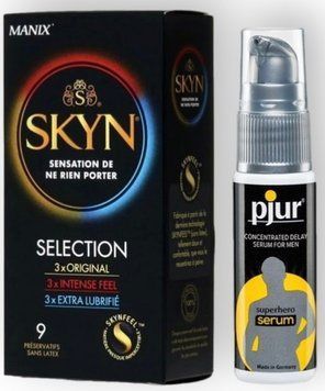 Набір з SKYN Selection (9 шт)  + Пролонгатор pjur Superhero Serum (20 мл) SOS8860 фото