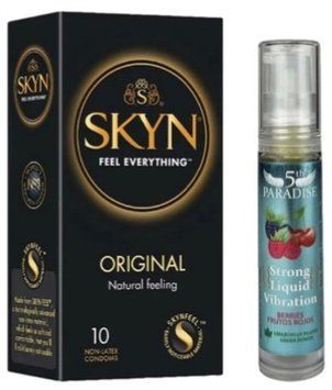 Набір з SKYN Original (10 шт)   + рідки вібратор 5th Paradise Liquid Vibrator &mdash; Червоні ягоди (10 мл)  SOS9867 фото