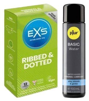 Набор EXS Ribbed & Dotted (12 шт) + pjur Basic Waterbased 100 мл SOS13519 фото