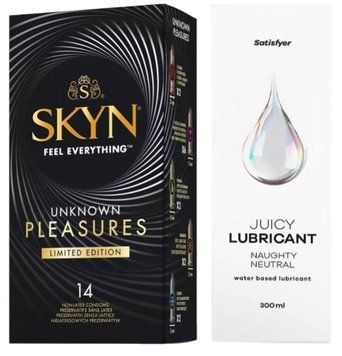 Комплект Лубрикант Satisfyer Juicy Lubricant Naughty Neutral 300 мл + Skyn Unknown Pleasures+ 14 шт  SOS12767 фото