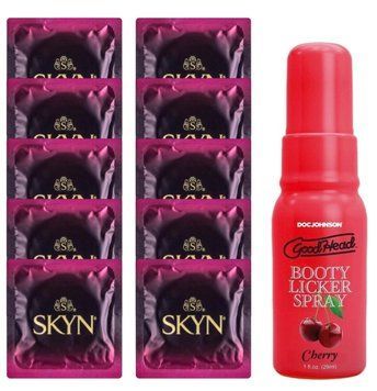 Комплект SKYN Cherry Sunrise 10 шт + Doc Johnson GoodHead Booty Licker Spray Cherry 29 мл SOS13669 фото