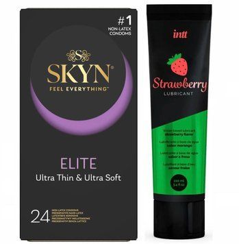 Набір : SKYN Elite 24 шт та Лубрикант  Intt Strawberry (100 мл) SOS73 фото