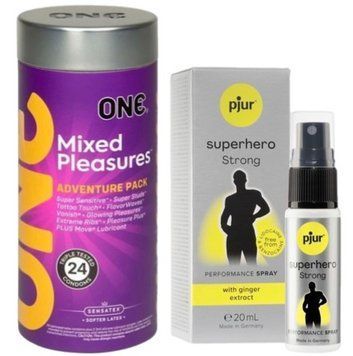 Набор из 24 шт ONE Mixed Pleasures + Пролонгатор pjur Superhero Strong Spray 20 ml SOS9357 фото