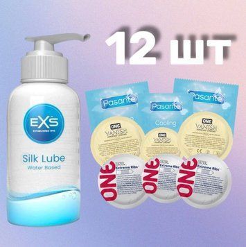 Комплект 12 шт One, Pasante+Лубрикант EXS Aloe Vera Silk Lube 250 мл SOS4291 фото