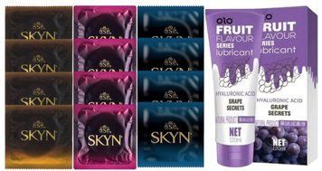 Комплект: Лубрикант OLO со вкусом винограда (120 мл) + 8 шт. SKYN + 4 шт. SKYN Extra Lube SOS10641 фото