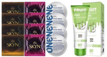 Комплект: Лубрикант OLO со вкусом яблока (120 мл) + 8 шт. SKYN + 4 шт. ONE Classic Select SOS10741 фото