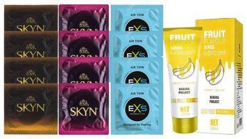 Комплект: Лубрикант OLO Banana (120мл) +8 шт. SKYN+4 шт. EXS Air Thin SOS10465 фото