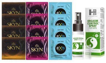 Комплект: пролонгатор SHS Orgasm Control Spray 15 мл + 8 шт SKYN + 4 шт EXS Air Thin SOS10935 фото