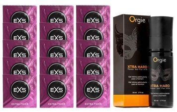 Комплект EXS Extra Thick 15 шт + Orgie Xtra Hard Power Gel For Him SOS14717 фото