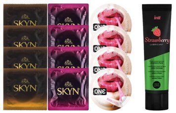 Набір:  Лубрикант Intt Strawberry (100 мл) + 4 шт SKYN passion daiquiri + 4 шт SKYN CHERRY SUNRISE + 4 шт 𝐎𝐍𝐄 𝐅𝐥𝐚𝐯𝐨𝐫𝐖𝐚𝐯𝐞𝐬 - Bubblegum SOS10363 фото