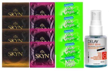 Комплект: Пролонгатор LOVELY LOVERS DELAY SPRAY 50 ML + 8 шт SKYN + 4 шт Pasante Mint SOS10841 фото