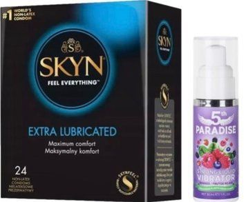 Набір з SKYN Extra Lube (24 шт) + Рідкий вібратор 5th Paradise Liquid Vibrator &mdash; Червоні ягоди (30 мл)   SOS10063 фото