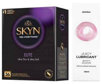 Комплект Лубрикант Satisfyer Juicy Lubricant Booty Silicon 150 мл + Skyn Elite 36 шт SOS12667 фото