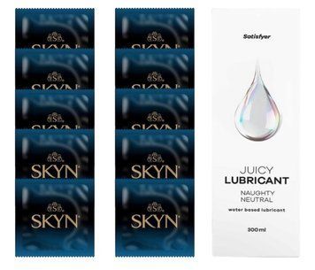 Комплект SKYN Extra Lube 10 шт. + Лубрикант Satisfyer Juicy Lubricant Naughty Neutral 300 мл SOS12567 фото