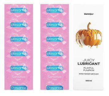 Комплект Pasante extra sensitive 10 шт. + Лубрикант Satisfyer Juicy Lubricant Playful Pumpkin water based 300 мл SOS11516 фото