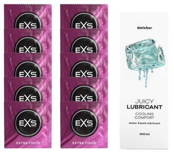 Набор: EXS Extra Thick 10 шт. + Лубрикант Satisfyer Cooling Comfort 300 мл SOS11174 фото