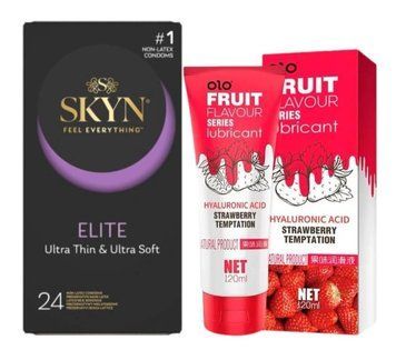 Набір : SKYN Elite (24 шт) та Лубрикант OLO зі смаком полуниці 120 мл  SOS56 фото