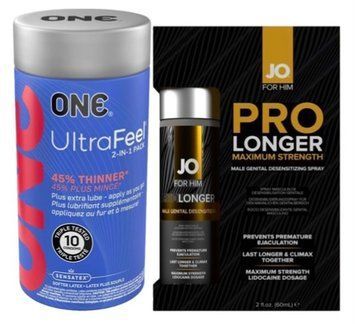 Набор из ONE UltraFeel 2-in-1 Pack 10 шт + Пролонгатор JO Prolonger Spray with Lidocaine (60 мл) SOS9246 фото