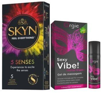 Набір з SKYN 5 Senses + Рідкий вібратор SEXY VIBE вібрація + посилення оргазму, 15 мл ORGIE SOS9607 фото