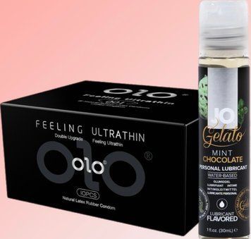 Набір OLO - ультратонкі -001 ( 10 штук) + Лубрикант System JO &mdash; Mint Chocolate (30 мл)  SOS4553 фото