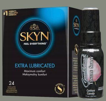 Набор SKYN Extra Lube 24 шт + Спрей Doc Johnson GoodHead Tingle Spray - Cotton Candy (29 мл)  SOS5858 фото