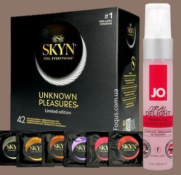 Набір SKYN Pleasures, 42 шт-6 видів + System JO Oral Delight Strawberry Sensation (30 мл) SOS5120 фото