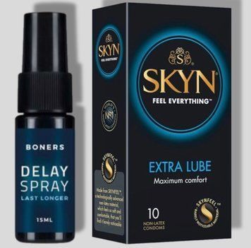 SKYN Extra Lube 10 шт + Пролонгатор Boners Delay Spray SOS5033 фото