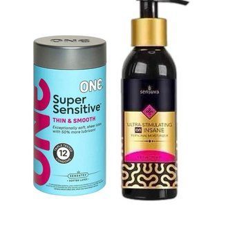 ONE Super Sensitive Pack 12 шт. + Возбуждающая смазка на гибридной основе Sensuva - Ultra-Stimulating On Insane, 125 мл SOS6520 фото