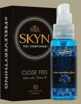 Набір SKYN Close Feel пачка 10 штук + Спрей для мінету Doc Johnson GoodHead DeepThroat Spray - Blue Raspberry 59 мл  SOS5034 фото