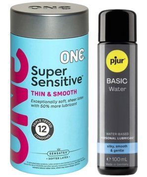 Набор ONE Super Sensitive Pack 12 шт + Лубрикант Pjur Basic Waterbased 100 мл SOS13021 фото
