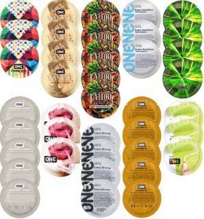 Набір з 39 шт ONE Extreme Ribs + ONE Vanish + ONE Tattoo + ONE Sensitive + ONE Glowing + ONE Pleasure Dome + ONE Bubblegum + ONE Extra Strong + ONE Legend XL + ONE Color SOS8322 фото