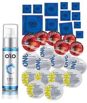 Комплект 30 шт One Super Studs, Classic, Flavor Waves и EXS Cooling - Лубрикант охлаждающий OLO (60 мл) SOS3412 фото