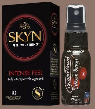 Комплект SKYN Intense Feel 10 шт + Спрей  Doc Johnson GoodHead Tingle Spray - Sweet Cherry (29 мл) SOS5659 фото