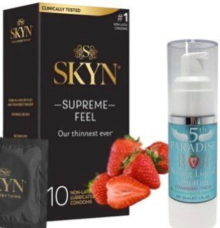 Набір з Skyn Supreme Feel 10 шт + Рідкий вібратор 5th Paradise Liquid Vibrator &mdash; Полуниця (30 мл)  SOS10264 фото