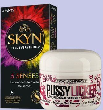 Комплект SKYN 5 Senses + Гель Doc Johnson Pussy Licker Strawberry (56 г) SOS5468 фото