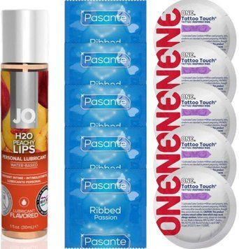 Набор 10 шт Pasante Ribbed и ONE Tattoo Touch + System JO H2O &mdash; Peachy Lips(30 мл) SOS4918 фото