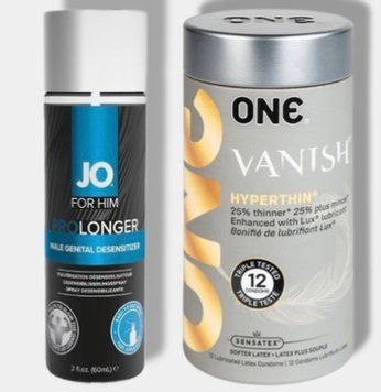 ONE Vanish Hyperthin 12 шт - Пролонгатор JO Prolonger Spray with Benzocaine (60 мл) SOS6042 фото