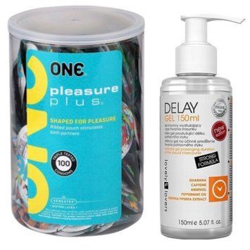 Набор из ONE Pleasure Plus, 100 шт + Пролонгатор Lovely Lovers DELAY GEL 150ml SOS9114 фото
