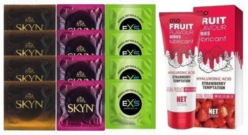 Комплект: Лубрикант OLO со вкусом клубники (120 мл) + 8 шт. SKYN + 4 шт. EXS EXTREME SOS10595 фото