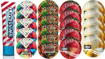Набор из SwissNavy CoolingPeppermint 10мл + ONERibs + ONE Tattoo + ONEChocolateStrawberry + ONEBanana SOS8636 фото
