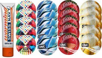 Набор из Swiss Navy Warming 10мл + ONERibs + ONE  Mint + ONEChocolateStrawberry + ONEBanana SOS8589 фото