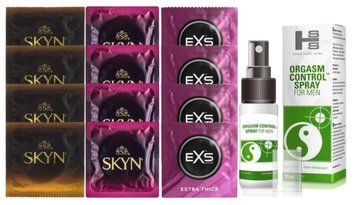Комплект: Пролонгатор SHS Orgasm Control Spray 15 мл + 8 шт. SKYN + 4 шт. EXS Extra Thick SOS10936 фото