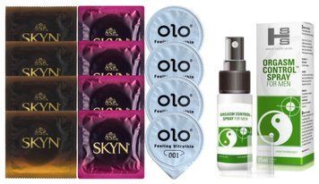 Комплект: Пролонгатор SHS Orgasm Control Spray 15 мл + 8 шт. SKYN + 4 шт. OLO Feeling Ultrathin 001 SOS10886 фото