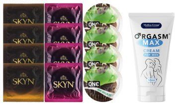 Комплект: Пролонгатор Medica-Group Orgasm Max for Men 50 мл + 8 шт SKYN + 4 шт ONE Mint Chocolate SOS10985 фото