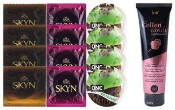 Комплект: Лубрикант Intt Cotton Candy (100 мл) + 8 шт SKYN + 4 шт ONE Mint Chocolate SOS10416 фото