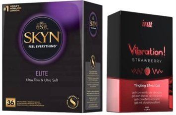 Набір з SKYN Elite 36 шт + Рідкий вібратор Intt Vibration Strawberry (15 мл)  SOS10214 фото