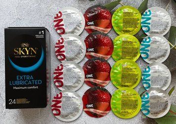 Комплект 40 штук Skyn Extra Lube + ONE Extreme Ribs, Pleasure Plus, Flavor Waves, Glowing Pleasures SOS2302 фото